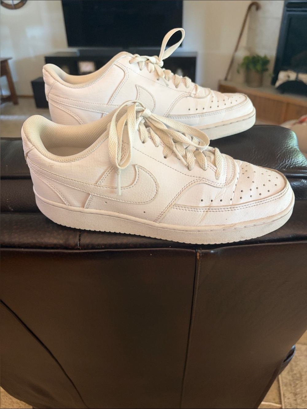 Nike White Court Vision Low-Top Leather Sneakers